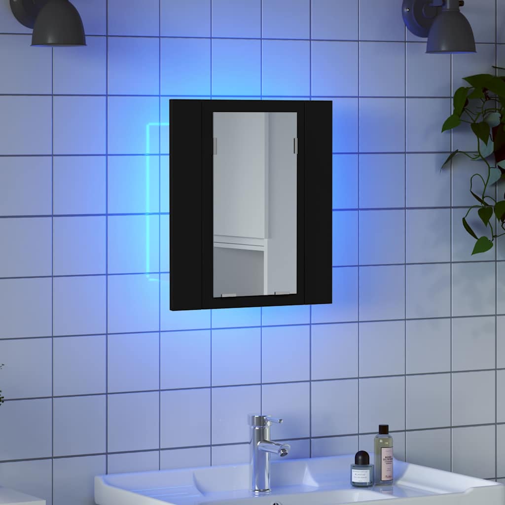 HKH Armário Espelhado Casa de Banho LED Acrílico - 40x12x45 Cm - Preto