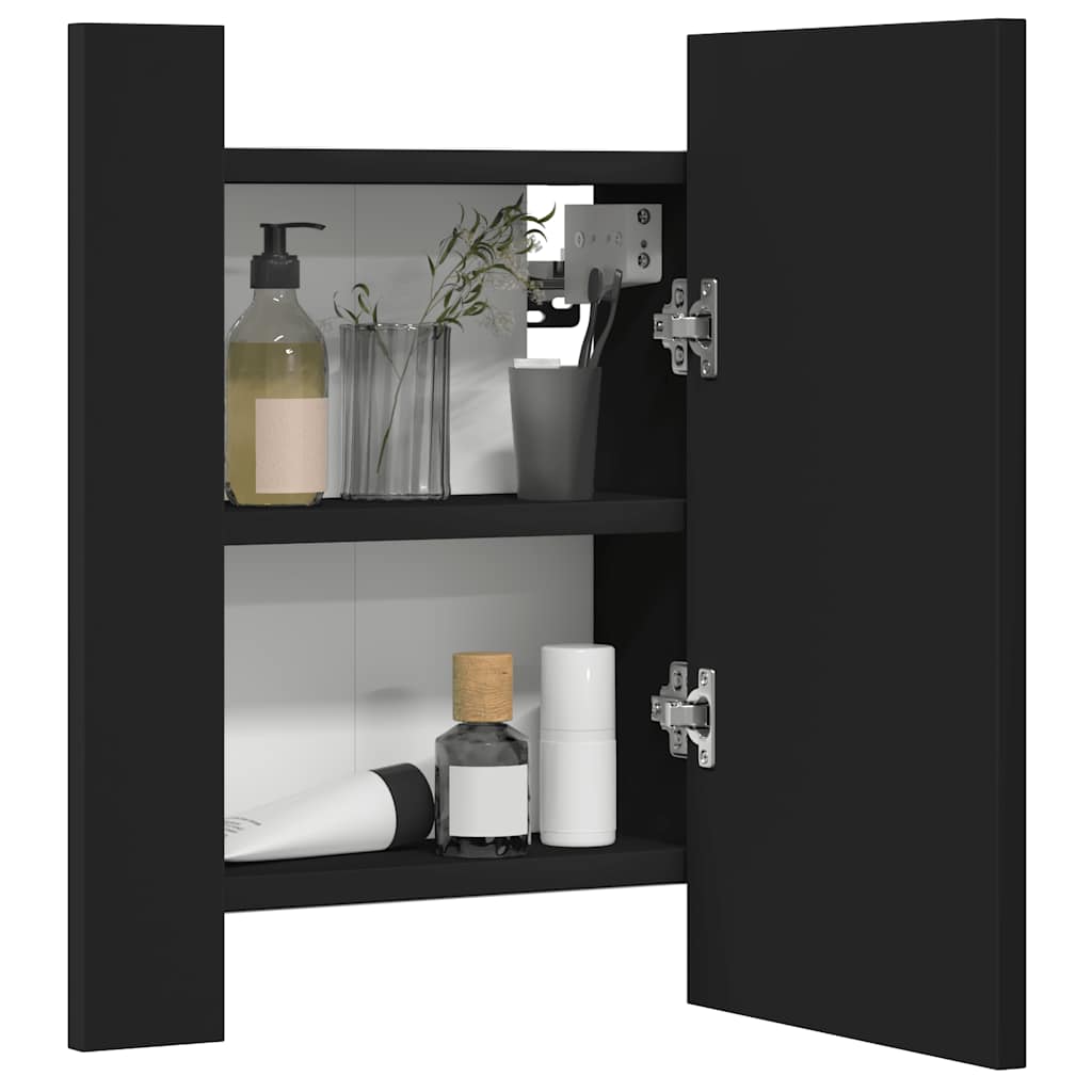 HKH Armário Espelhado Casa de Banho LED Acrílico - 40x12x45 Cm - Preto