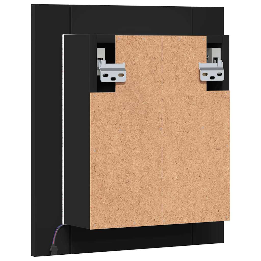 HKH Armário Espelhado Casa de Banho LED Acrílico - 40x12x45 Cm - Preto