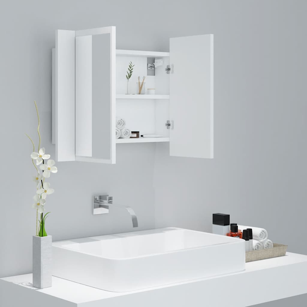 HKH Armario con Espejo para Baño con LED Acrílico - 60x12x45 Cm - Blanco