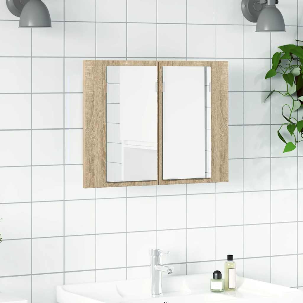 HKH Armário Espelhado Casa de Banho LED Acrílico em Carvalho Sonoma