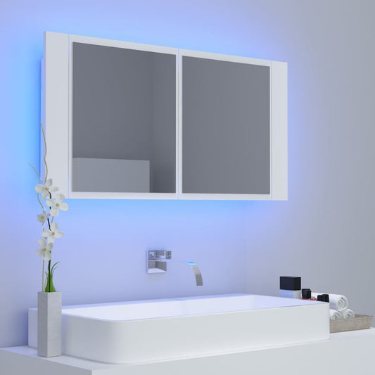 HKH Armário Espelhado Casa de Banho LED Acrílico - 90x12x45 Cm - Branco