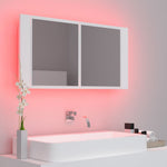 HKH Armário Espelhado Casa de Banho LED Acrílico - 90x12x45 Cm - Branco