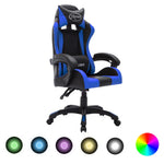 Silla de estilo de carreras HKH con luces LED RGB de piel sintética - Azul/Negro