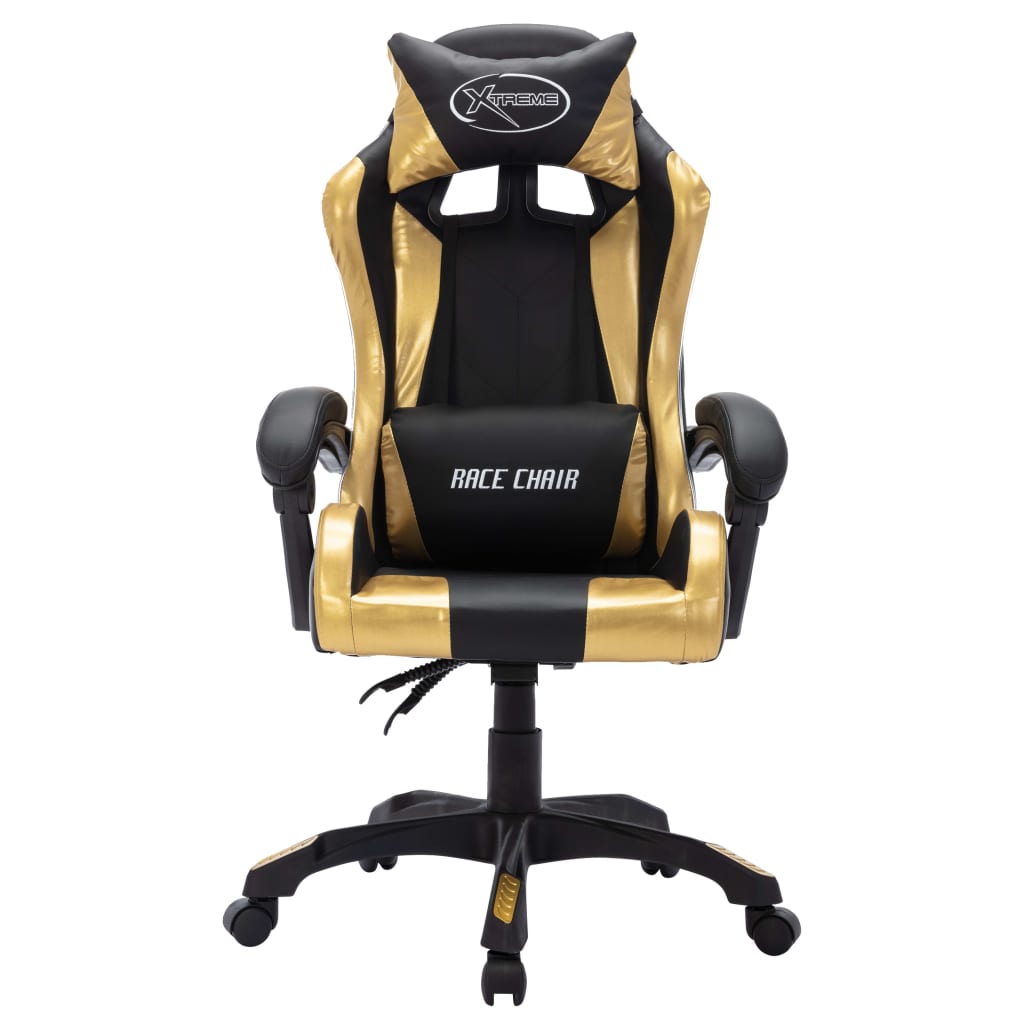 Silla de estilo gaming HKH con luces LED RGB en piel sintética dorado/negro
