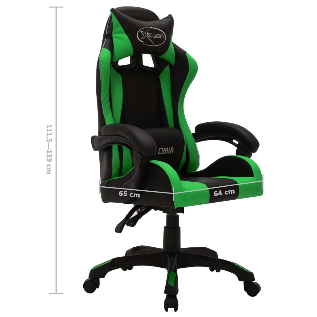 HKH Cadeira Estilo Corrida Luzes LED RGB em Couro Artificial verde/Preto