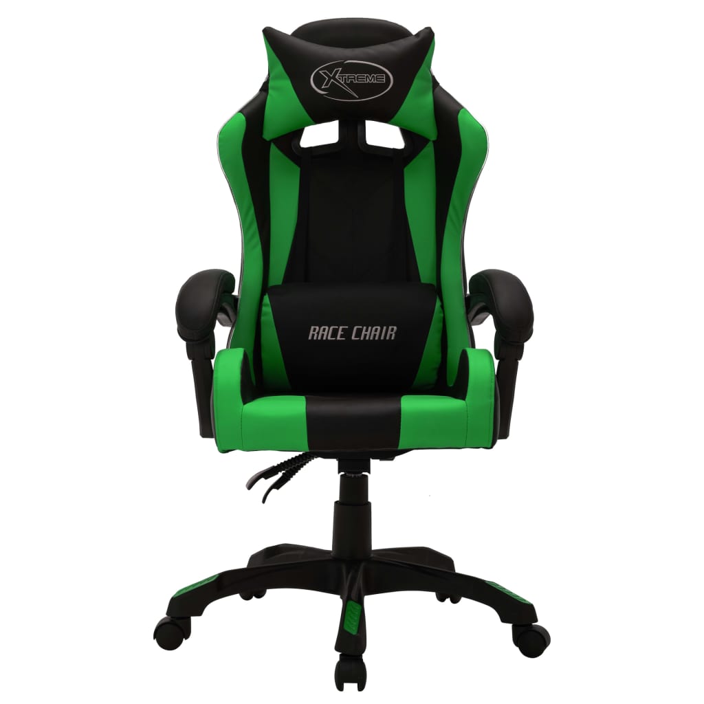 HKH Cadeira Estilo Corrida Luzes LED RGB em Couro Artificial verde/Preto