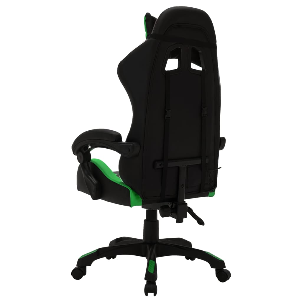 HKH Cadeira Estilo Corrida Luzes LED RGB em Couro Artificial verde/Preto