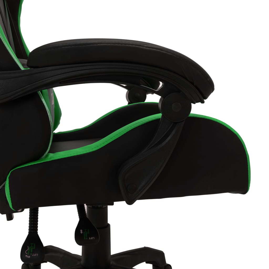 HKH Cadeira Estilo Corrida Luzes LED RGB em Couro Artificial verde/Preto
