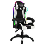 HKH Cadeira Estilo Corrida Luzes LED RGB em Couro Artificial - Branco/Preto