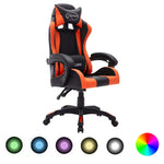 Silla estilo coche de carreras HKH con luces LED RGB en cuero artificial naranja/negro