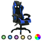 Silla de oficina estilo gaming HKH con luces LED RGB en piel sintética - Azul/Negro