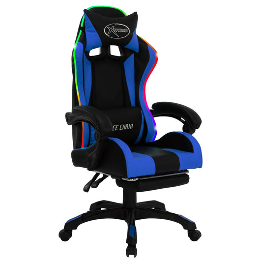 HKH Cadeira Estilo Corrida com Luzes LED RGB em Couro Artificial - Azul/Preto