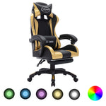 Silla de Estilo Racing HKH Luces LED RGB de Cuero Artificial Dorado/Negro