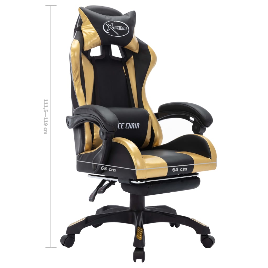 Silla de Estilo Racing HKH Luces LED RGB de Cuero Artificial Dorado/Negro