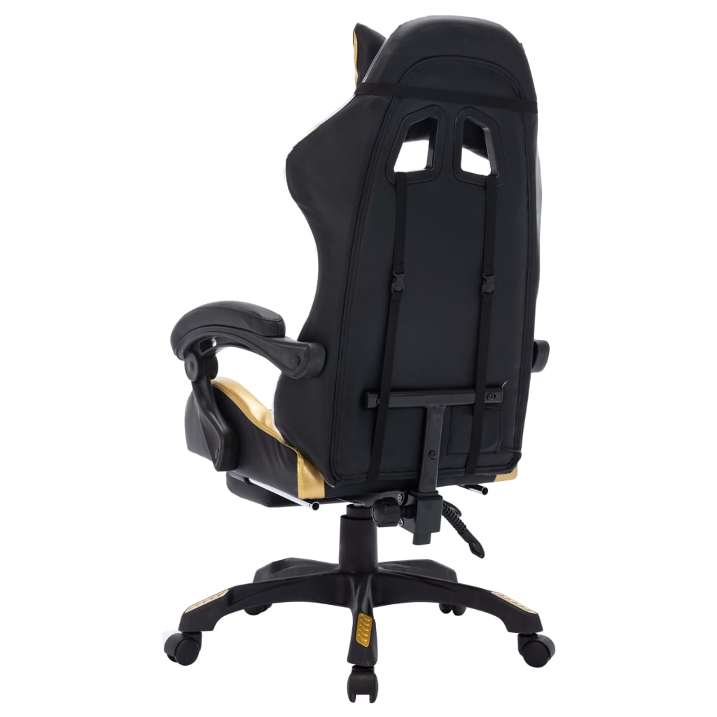 Silla de Estilo Racing HKH Luces LED RGB de Cuero Artificial Dorado/Negro