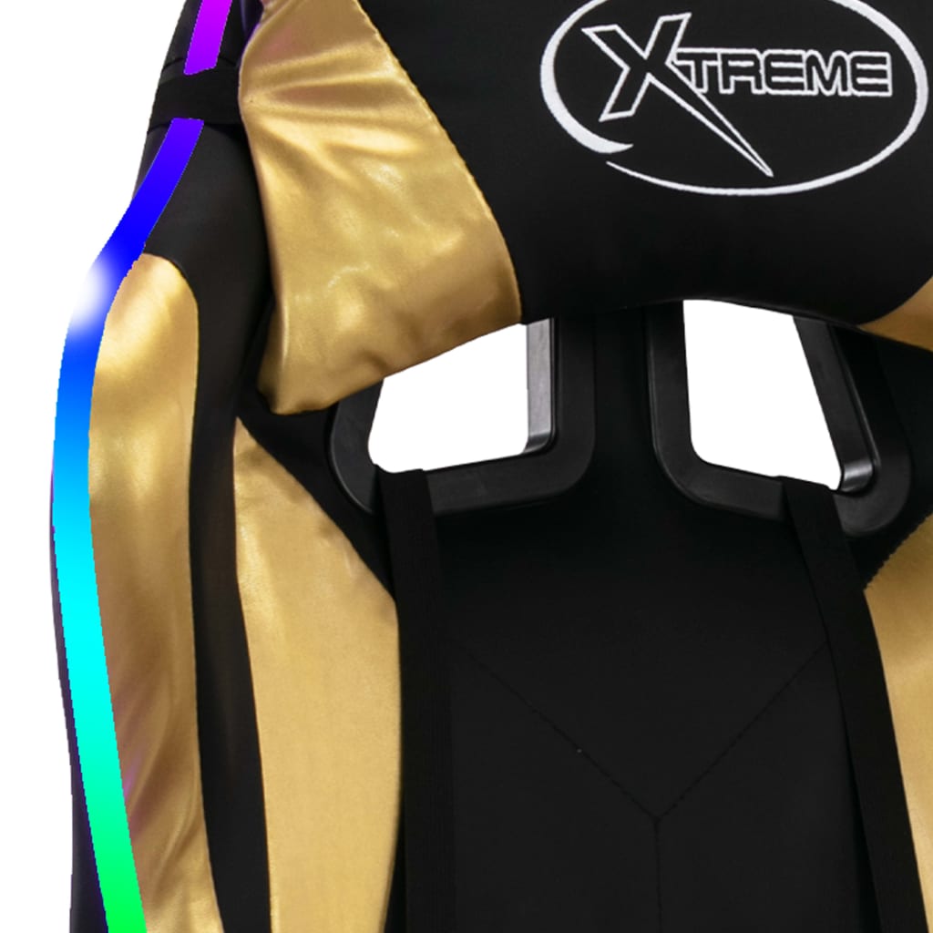 Silla de Estilo Racing HKH Luces LED RGB de Cuero Artificial Dorado/Negro