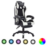 Silla de estilo de carreras HKH con luces LED RGB en cuero artificial - Blanco/Negro