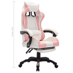 HKH Cadeira Estilo Corrida com Luzes LED RGB em Couro Artificial - Rosa/Branco