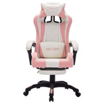 HKH Cadeira Estilo Corrida com Luzes LED RGB em Couro Artificial - Rosa/Branco