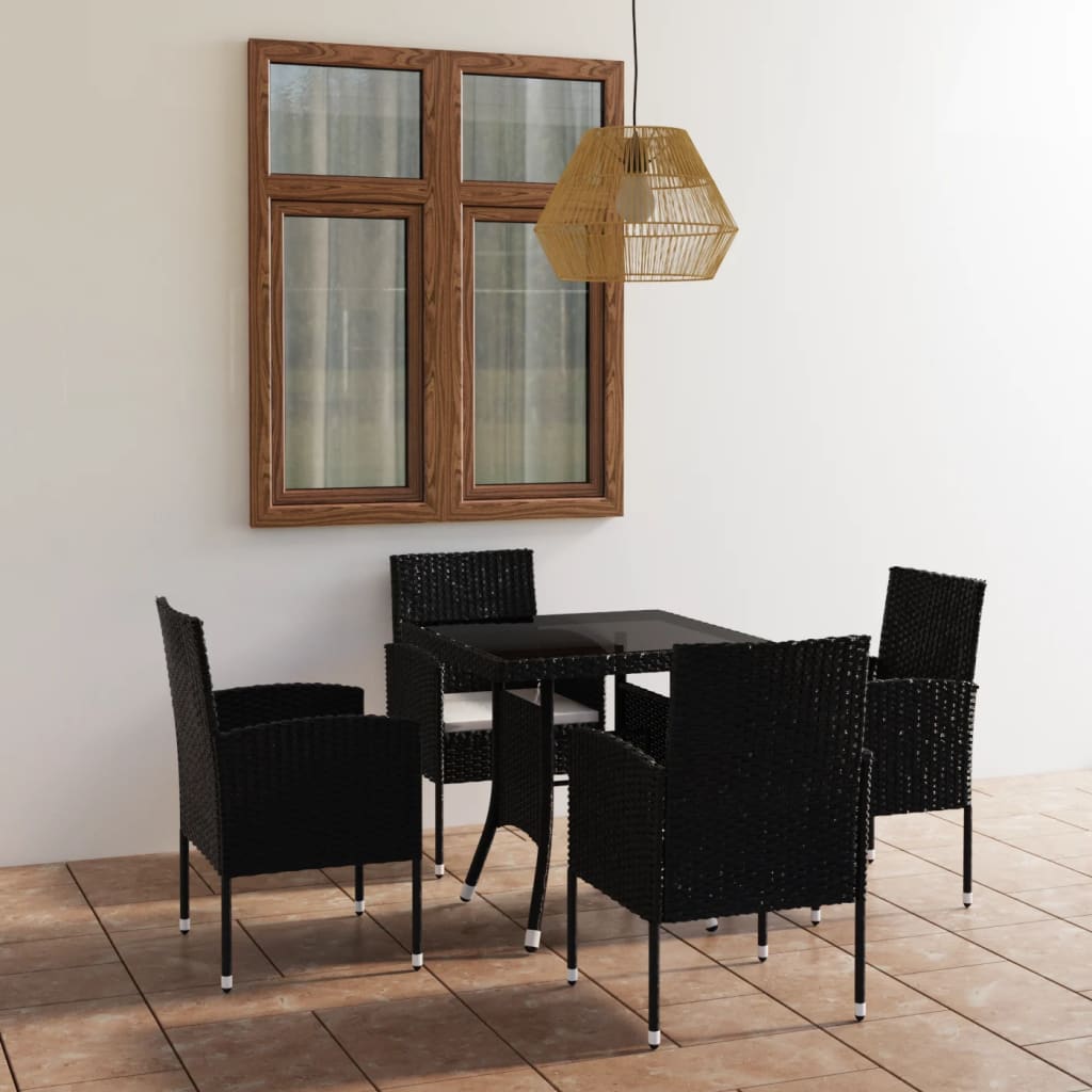 HKH 5 Piezas Juego de Comedor de Jardín de Ratán PE - Negro