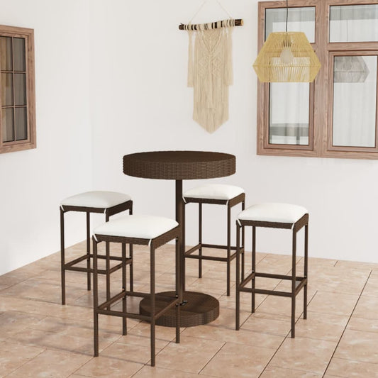 HKH 5 Pcs Conjunto de Bar P/ Jardim com Almofadões Vime Pe Castanho - Marrom