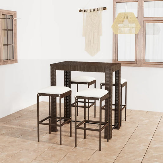 HKH 5 Pcs Conjunto de Bar P/ Jardim com Almofadões Vime Pe Castanho - Marrom