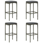 HKH 5 Pcs Conjunto de Bar P/ Jardim C/ Almofadões Vime Pe - Cinzento