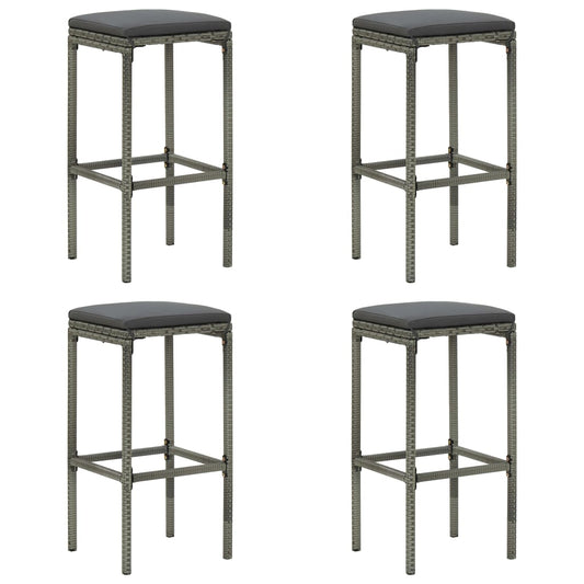 HKH 5 Pcs Conjunto de Bar P/ Jardim C/ Almofadões Vime Pe - Cinzento