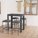 HKH 5 Pcs Conjunto de Bar P/ Jardim C/ Almofadões Vime Pe - Cinzento