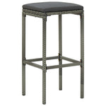 HKH 3 Pcs Conjunto de Bar P/ Jardim C/ Almofadões Vime Pe Cinzento - Cinzeto