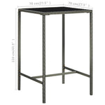 HKH 3 Pcs Conjunto de Bar P/ Jardim C/ Almofadões Vime Pe Cinzento - Cinzeto