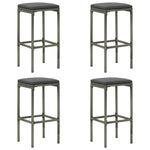 HKH 5 Pcs Conjunto de Bar P/ Jardim C/ Almofadões Vime Pe - Cinzento