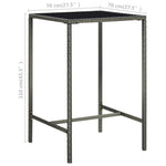 HKH 5 Pcs Conjunto de Bar P/ Jardim C/ Almofadões Vime Pe - Cinzento