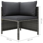 HKH 6 Pcs Conjunto Lounge de Jardim C/ Almofadões Vime Pe - Cinzento