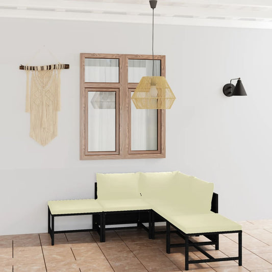 HKH 6 Pcs Conjunto Lounge de Jardim C/ Almofadões Vime Pe - Preto