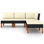 HKH 5 Pcs Conjunto Lounge de Jardim C/ Almofadões Vime Pe - Preto