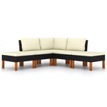HKH 5 Pcs Conjunto Lounge de Jardim C/ Almofadões Vime Pe - Preto