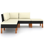 HKH 5 Pcs Conjunto Lounge de Jardim C/ Almofadões Vime Pe - Preto