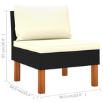 HKH 5 Pcs Conjunto Lounge de Jardim C/ Almofadões Vime Pe - Preto