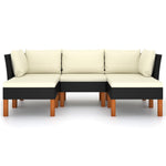 HKH 5 Pcs Conjunto Lounge de Jardim C/ Almofadões Vime Pe - Preto