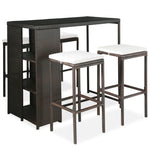 HKH 5 Pcs Conjunto de Bar P/ Jardim com Almofadões Vime Pe Castanho - Marrom
