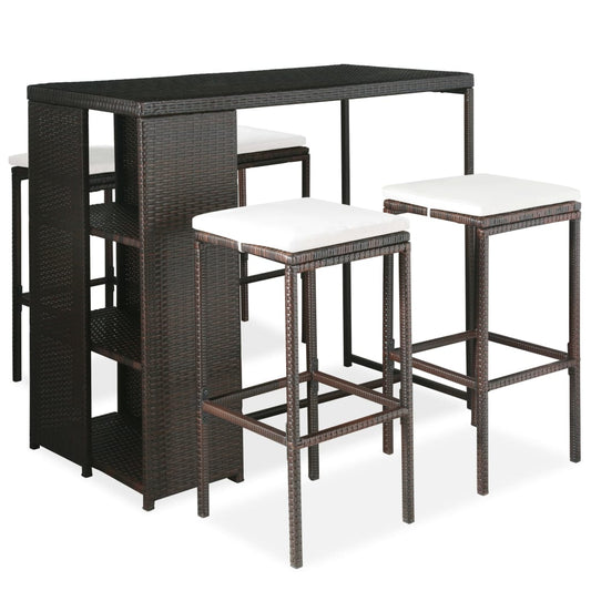 HKH 5 Pcs Conjunto de Bar P/ Jardim com Almofadões Vime Pe Castanho - Marrom