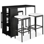 HKH 5 Pcs Conjunto de Bar P/ Jardim C/ Almofadões Vime Pe - Preto