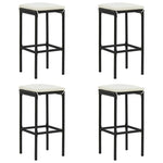 HKH 5 Pcs Conjunto de Bar P/ Jardim C/ Almofadões Vime Pe - Preto