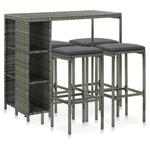 HKH 5 Pcs Conjunto de Bar P/ Jardim C/ Almofadões Vime Pe - Cinzento