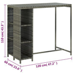 HKH 5 Pcs Conjunto de Bar P/ Jardim C/ Almofadões Vime Pe - Cinzento