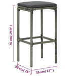HKH 5 Pcs Conjunto de Bar P/ Jardim C/ Almofadões Vime Pe - Cinzento