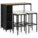 HKH 5 Pcs Conjunto de Bar P/ Jardim C/ Almofadões Vime Pe - Preto