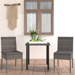 HKH 3 Pcs Conjunto de Jantar para Jardim Vime Pe - Cinzento